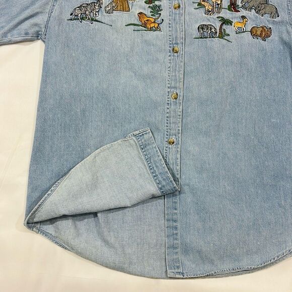 Vintage Embroidered Noah’s Arc Light Jean Button Down Shirt - Picture 7 of 11